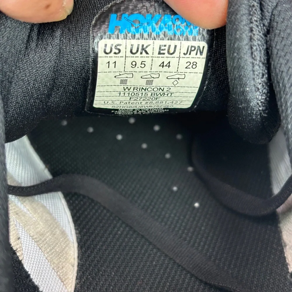 Hoka One One Rincon 2 Womens Running Shoes Black White 1110515 BWHT Size 11